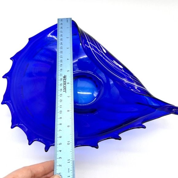 Makora Krosno Cobalt Blue Art Glass Bowl Centerpiece Modern Decor‎ Conch Shell